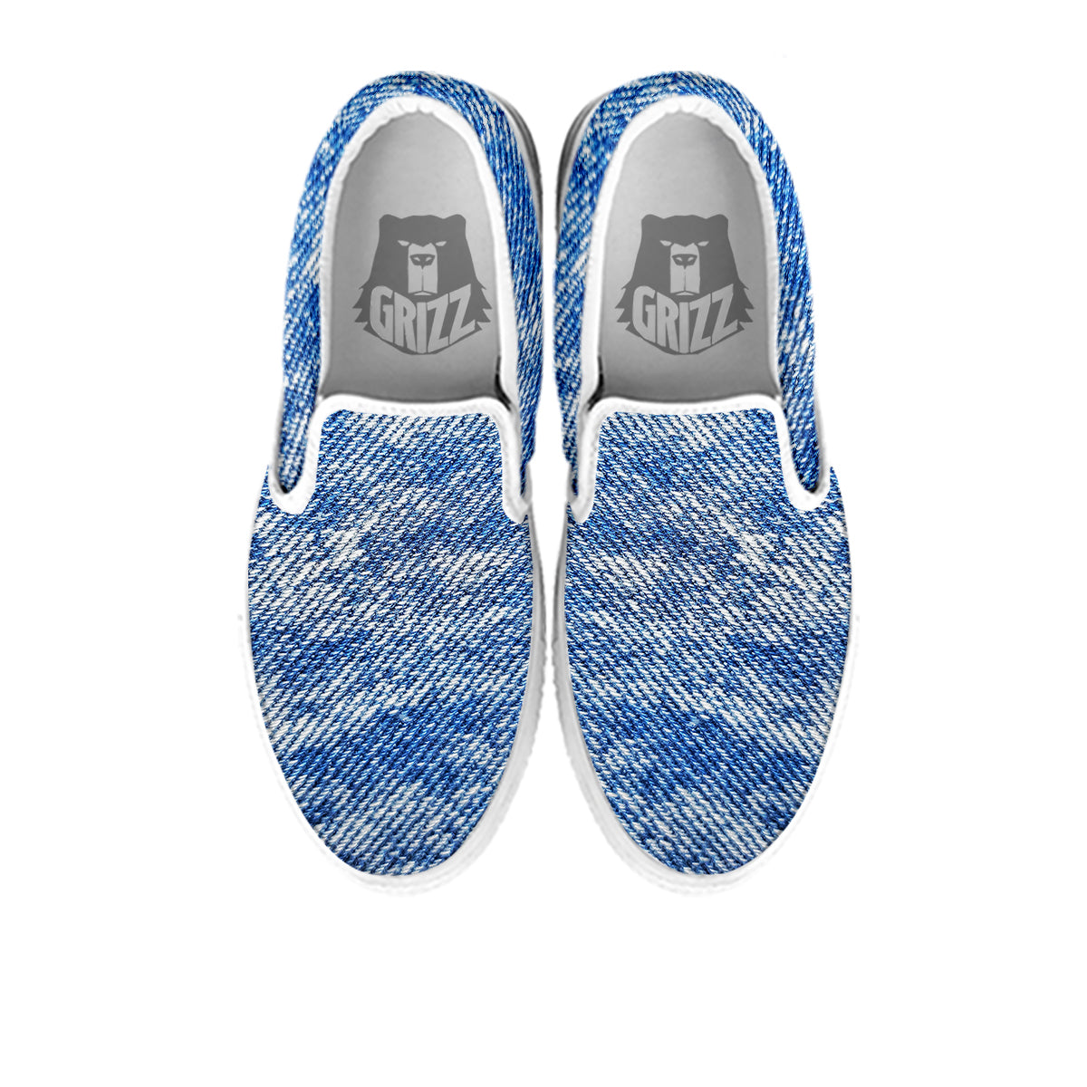 Denim Jeans Acid Wash Print Pattern White Slip On Shoes-grizzshop