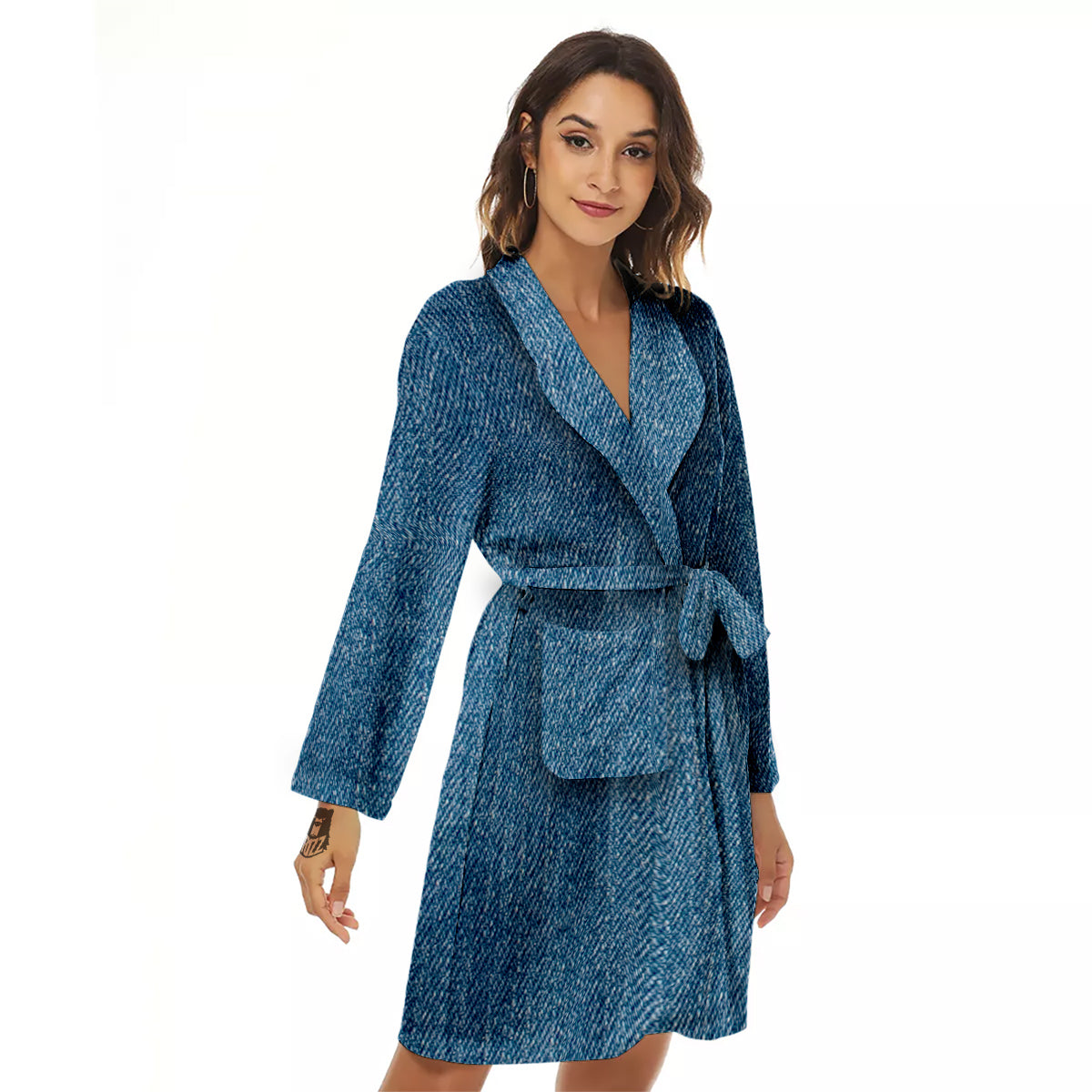 Denim Jeans Classic Blue Print Women's Robe-grizzshop