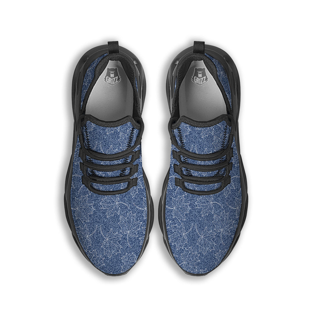 Denim Jeans Maple Leaf Print Pattern Black Running Shoes-grizzshop