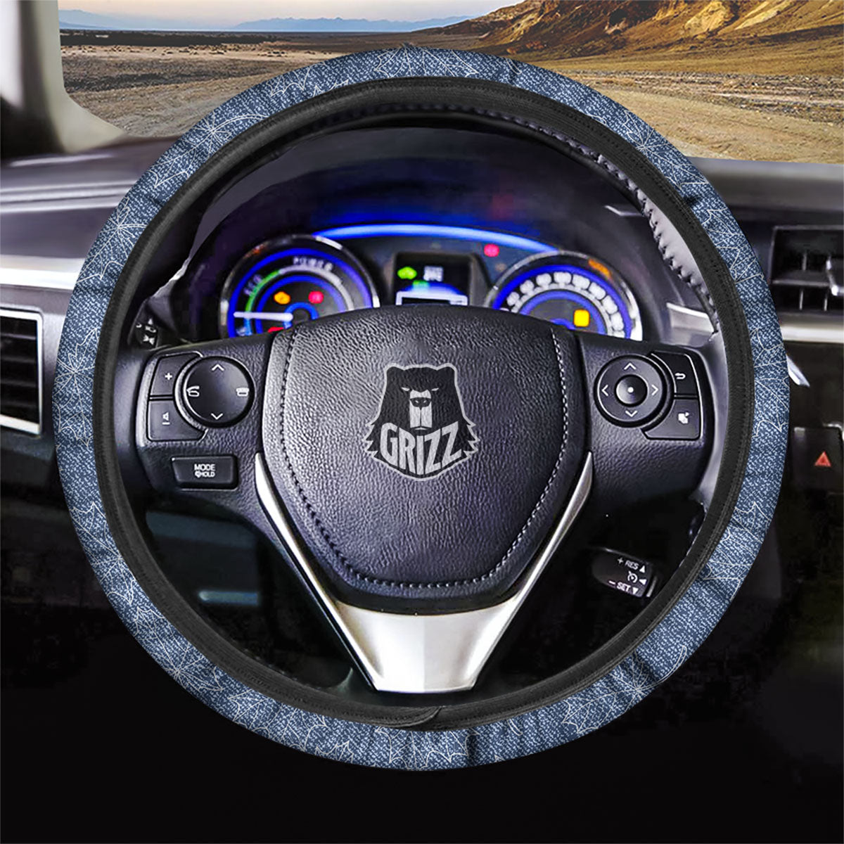 Denim Jeans Maple Leaf Print Pattern Car Steering Wheel Cover-grizzshop