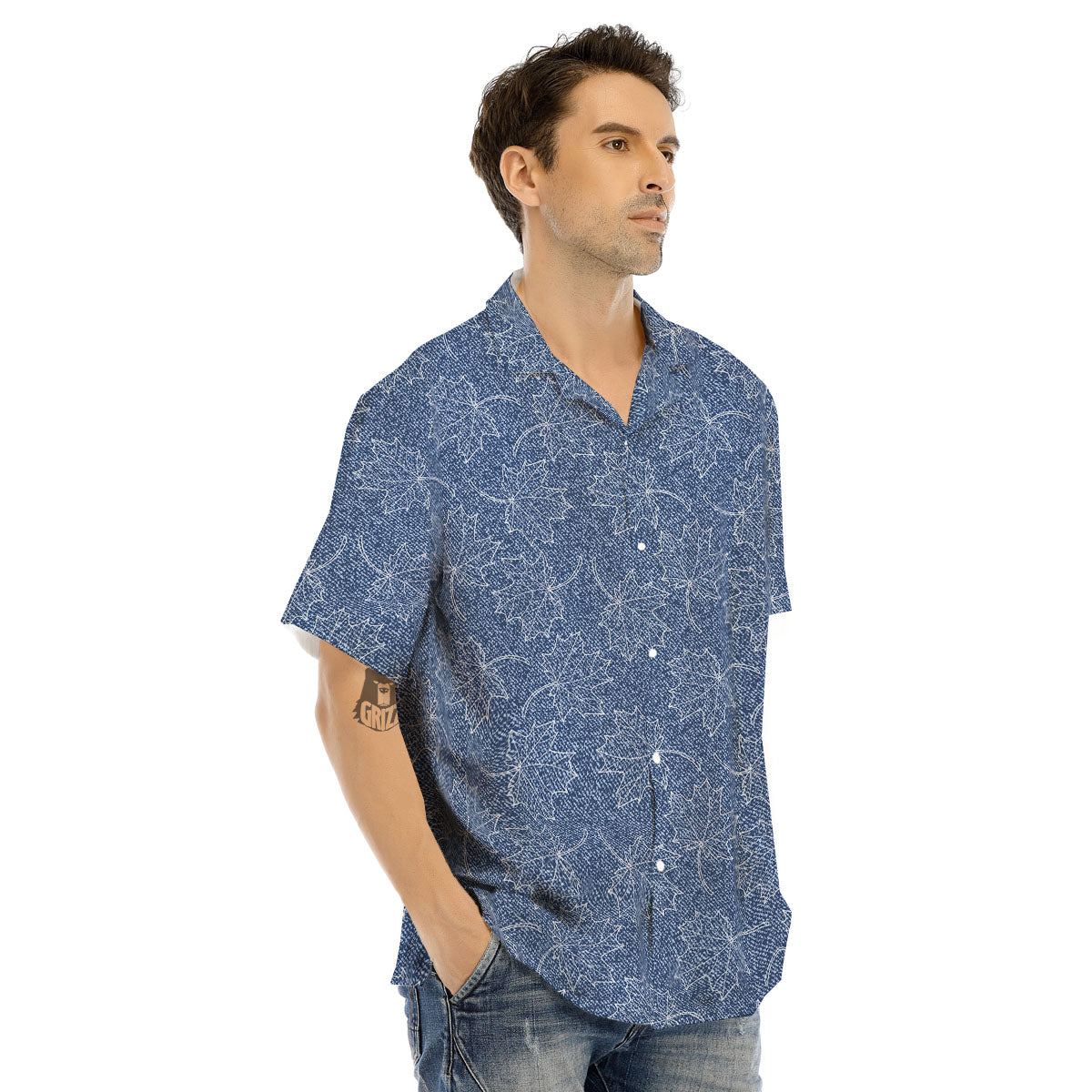 Denim Jeans Maple Leaf Print Pattern Men's Hawaiian Shirt-grizzshop