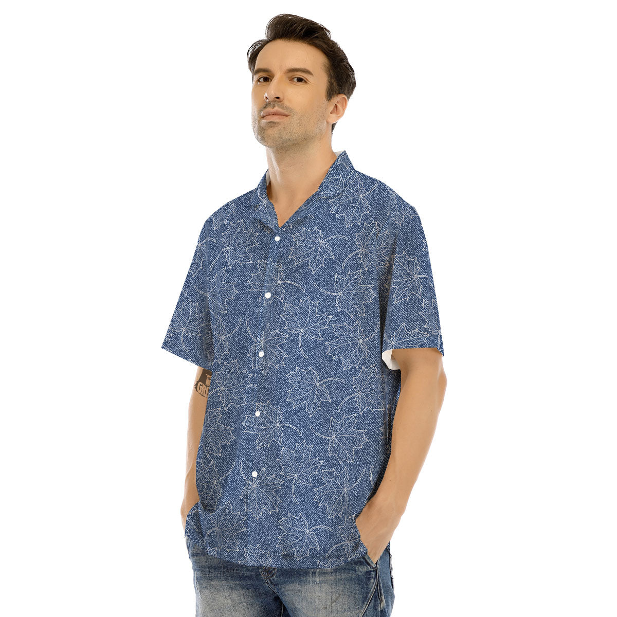 Denim Jeans Maple Leaf Print Pattern Men's Hawaiian Shirt-grizzshop