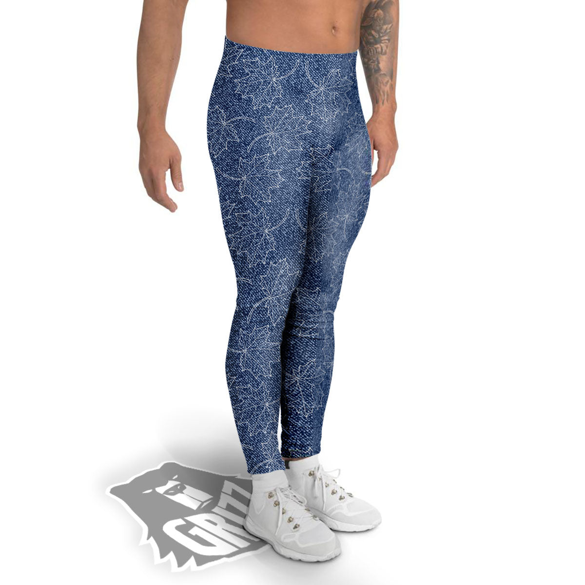 Denim Jeans Maple Leaf Print Pattern Men's Leggings-grizzshop