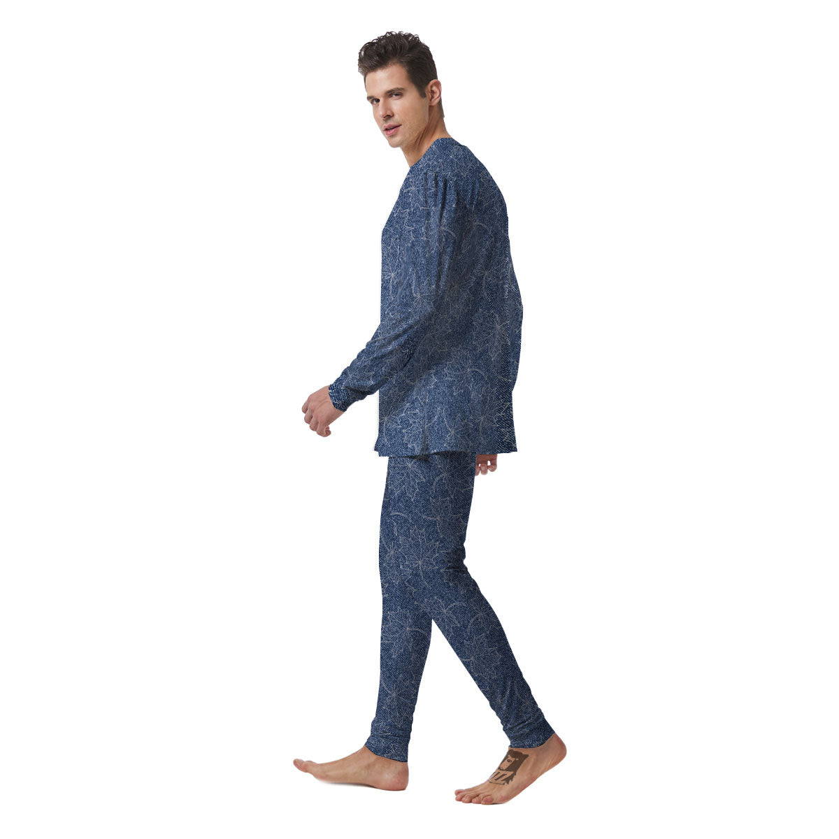 Denim Jeans Maple Leaf Print Pattern Men's Pajamas-grizzshop