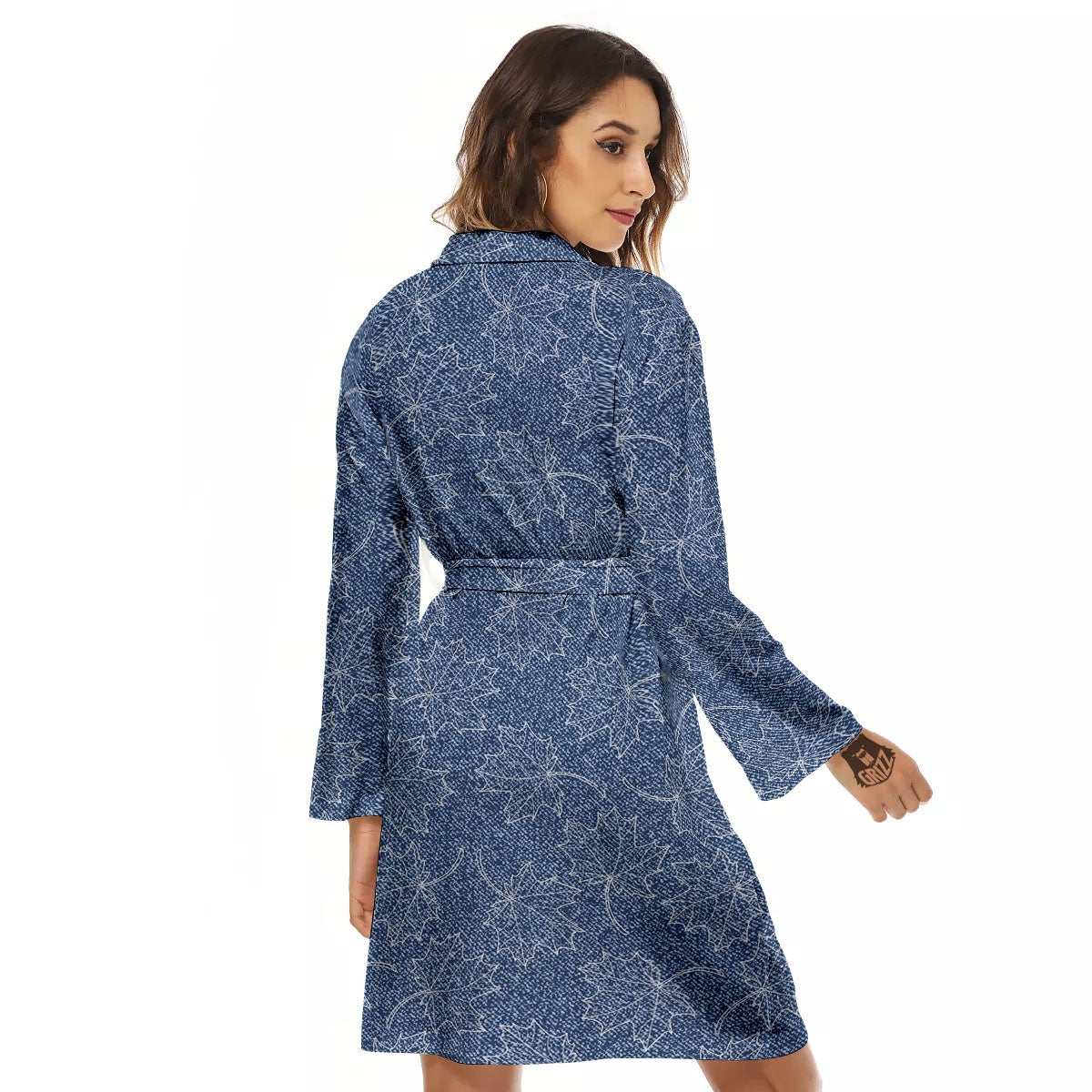 Denim Jeans Maple Leaf Print Pattern Women's Robe-grizzshop