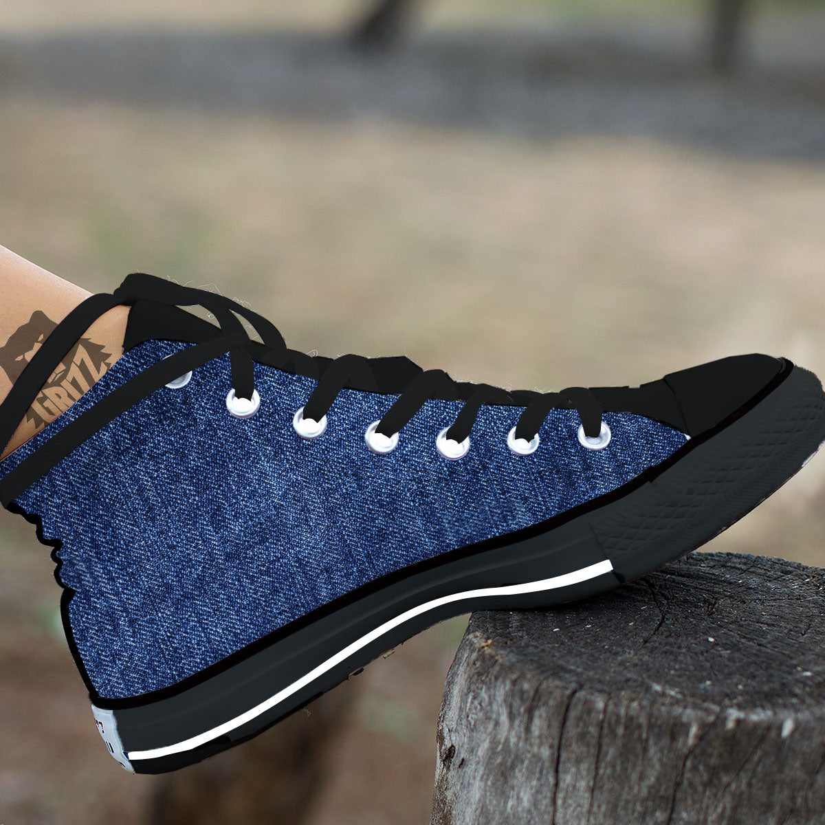 Denim Jeans Navy Blue Print High Top Shoes-grizzshop