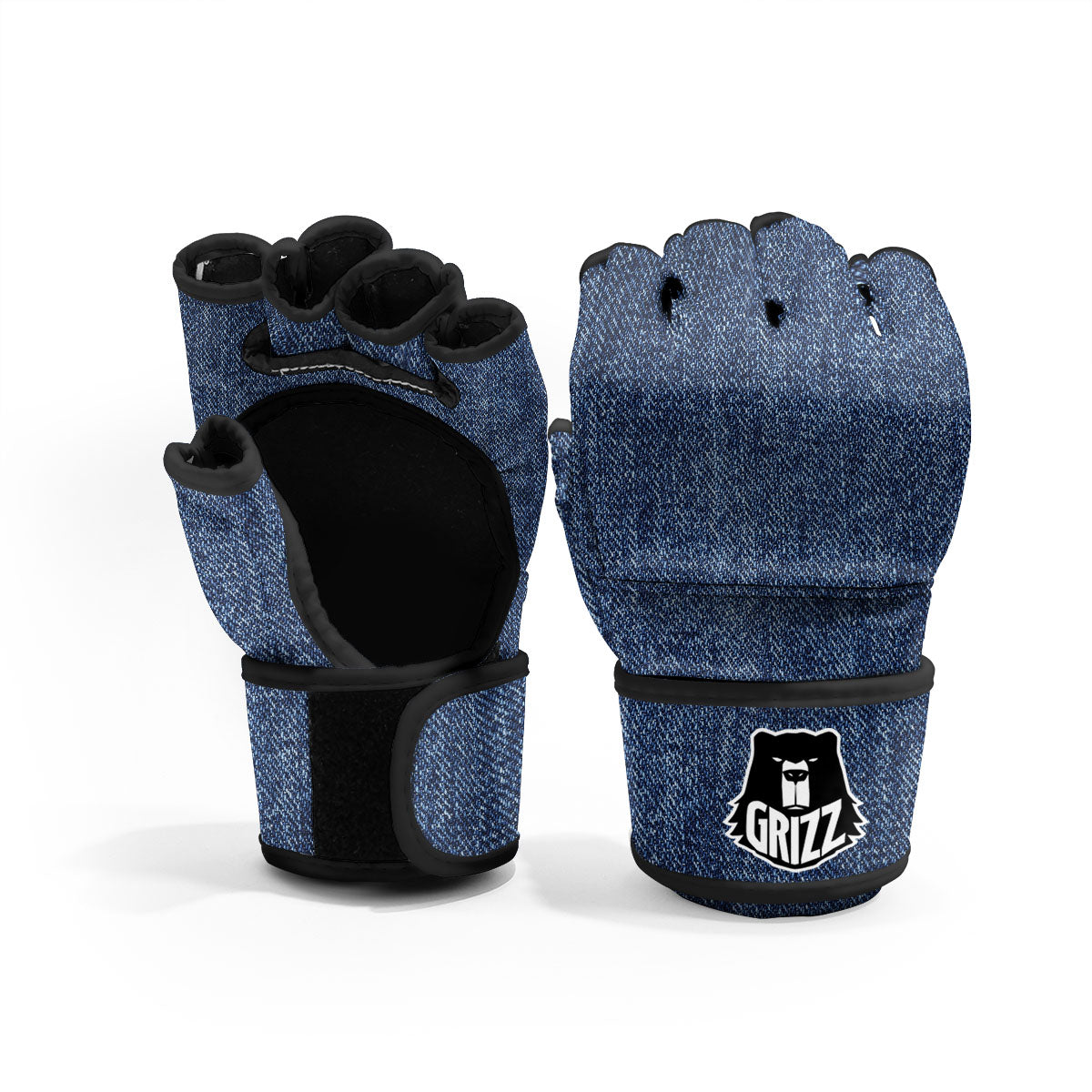 Denim Jeans Navy Blue Print MMA Gloves-grizzshop