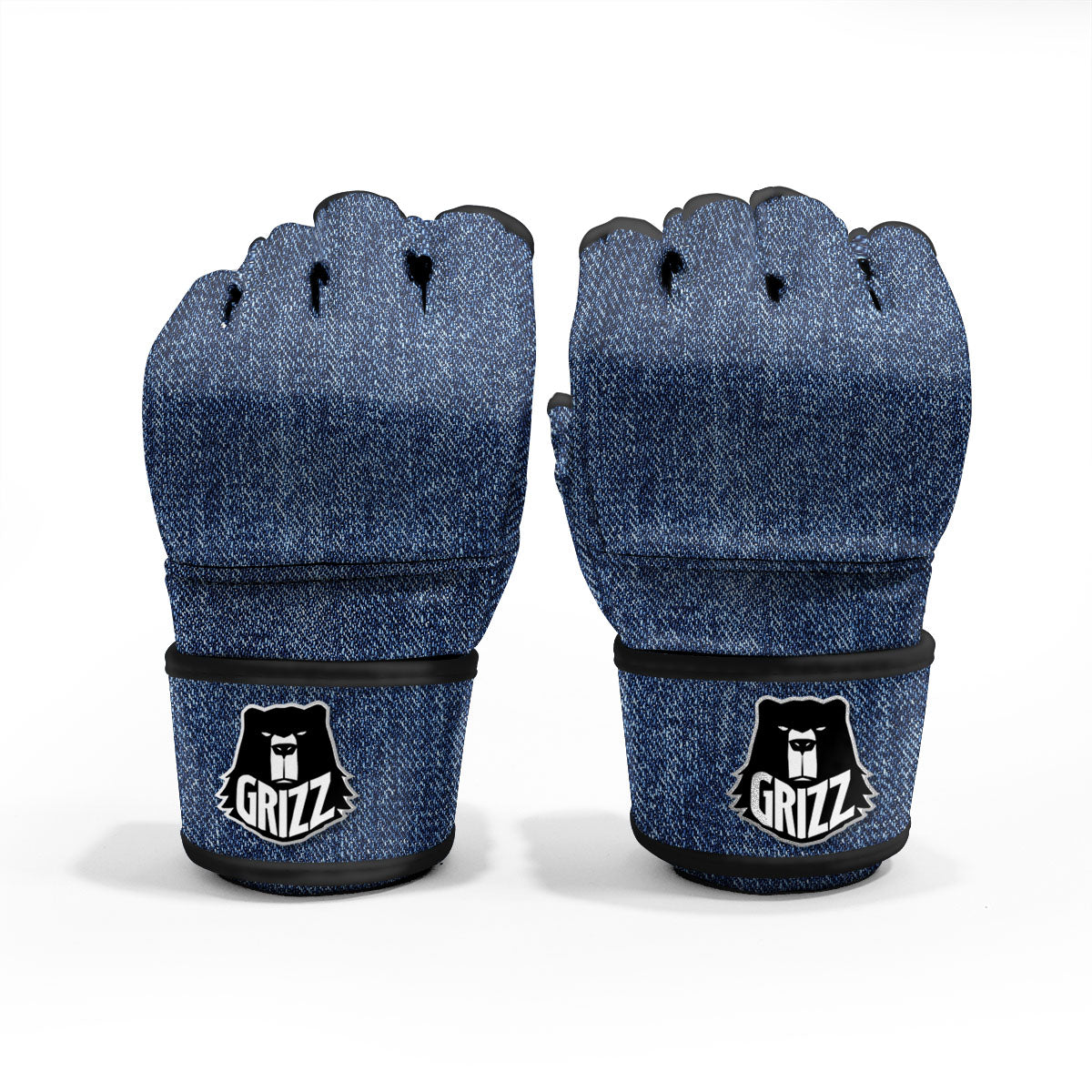 Denim Jeans Navy Blue Print MMA Gloves-grizzshop
