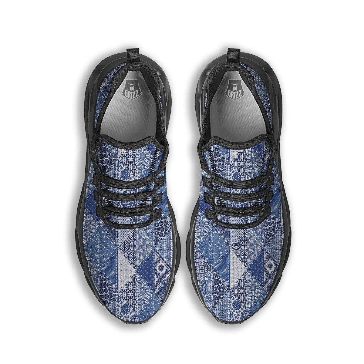 Denim Jeans Patchwork Print Pattern Black Running Shoes-grizzshop