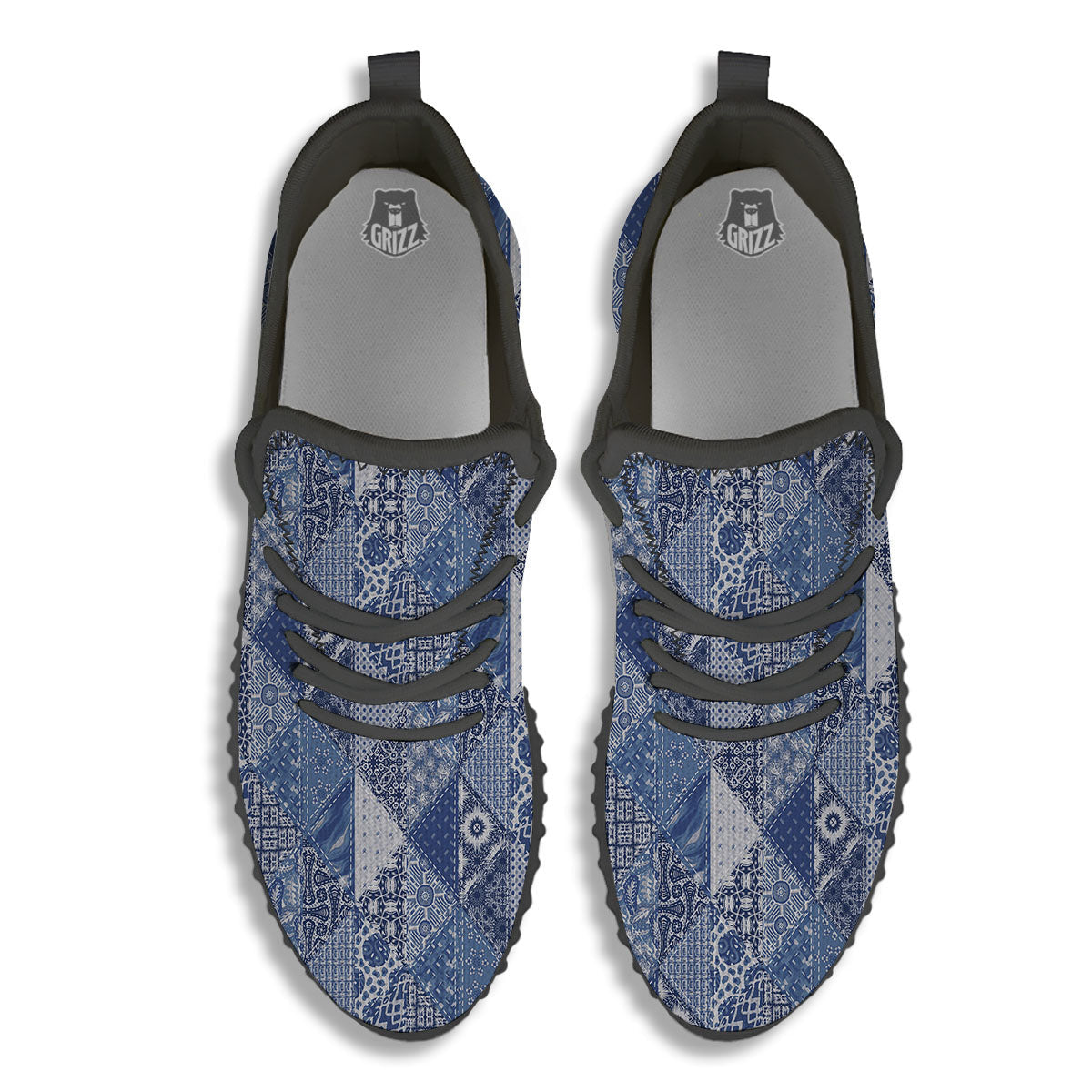 Denim Jeans Patchwork Print Pattern Black Walking Shoes-grizzshop