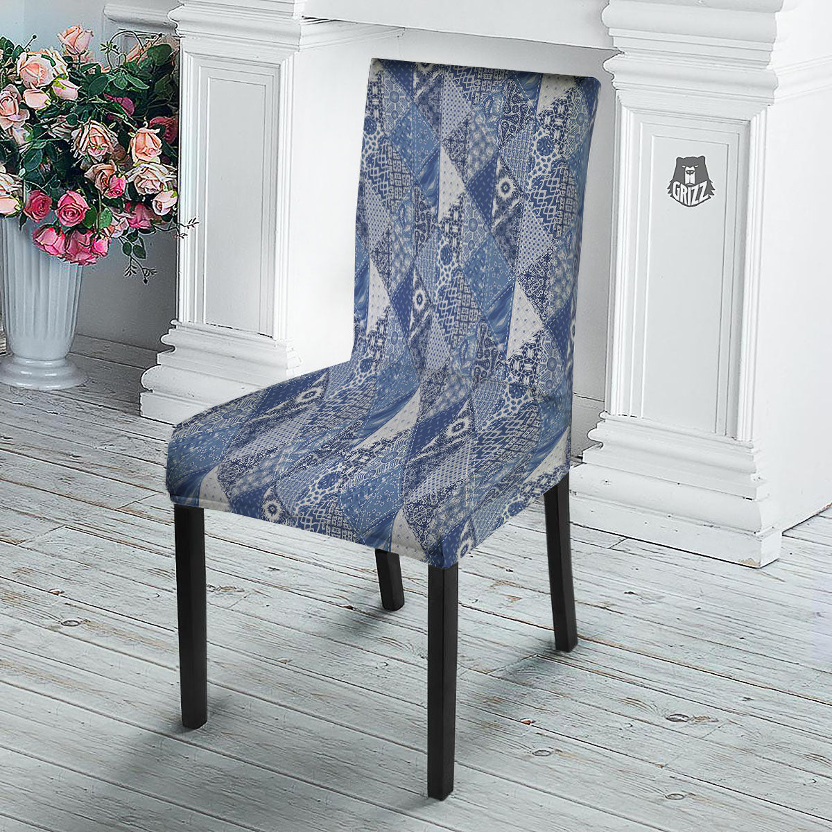 Denim Jeans Patchwork Print Pattern Dining Chair Slipcover-grizzshop