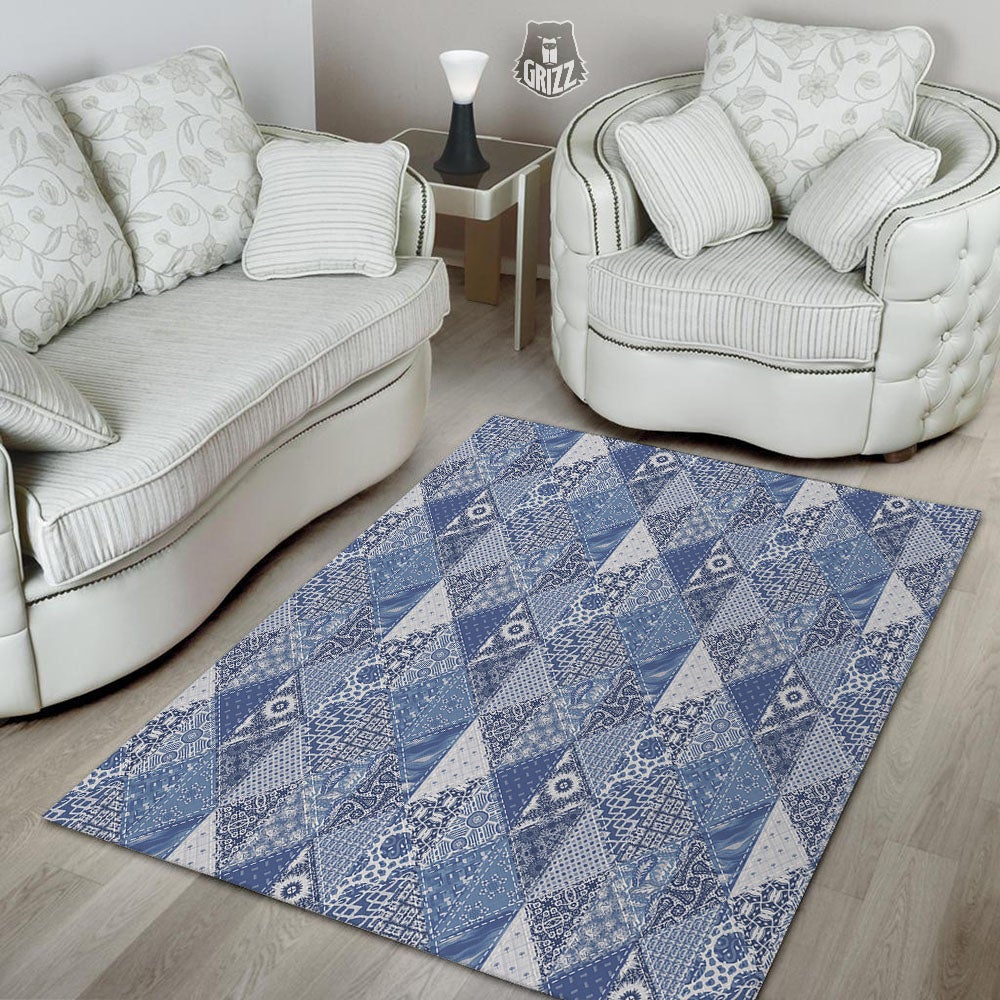 Denim Jeans Patchwork Print Pattern Floor Mat-grizzshop