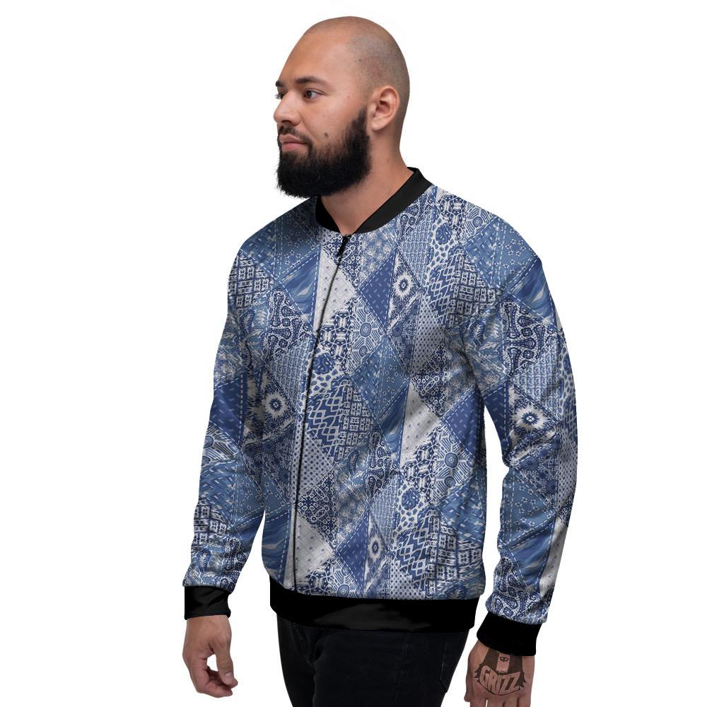 Denim Jeans Patchwork Print Pattern Men's Bomber Jacket-grizzshop