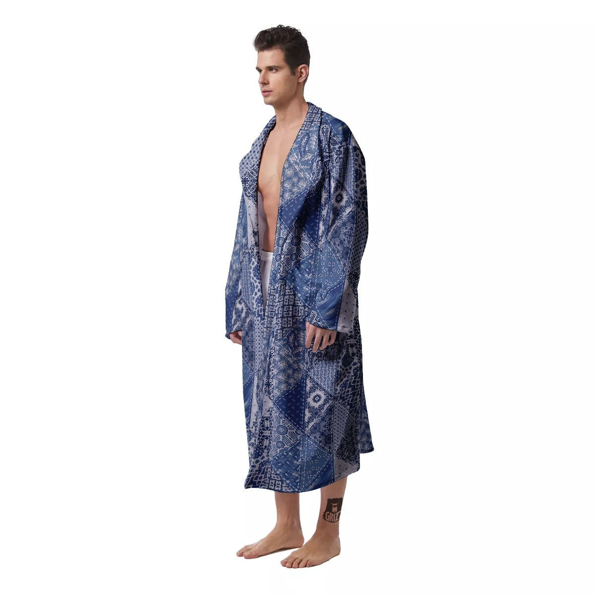 Denim Jeans Patchwork Print Pattern Men's Robe-grizzshop