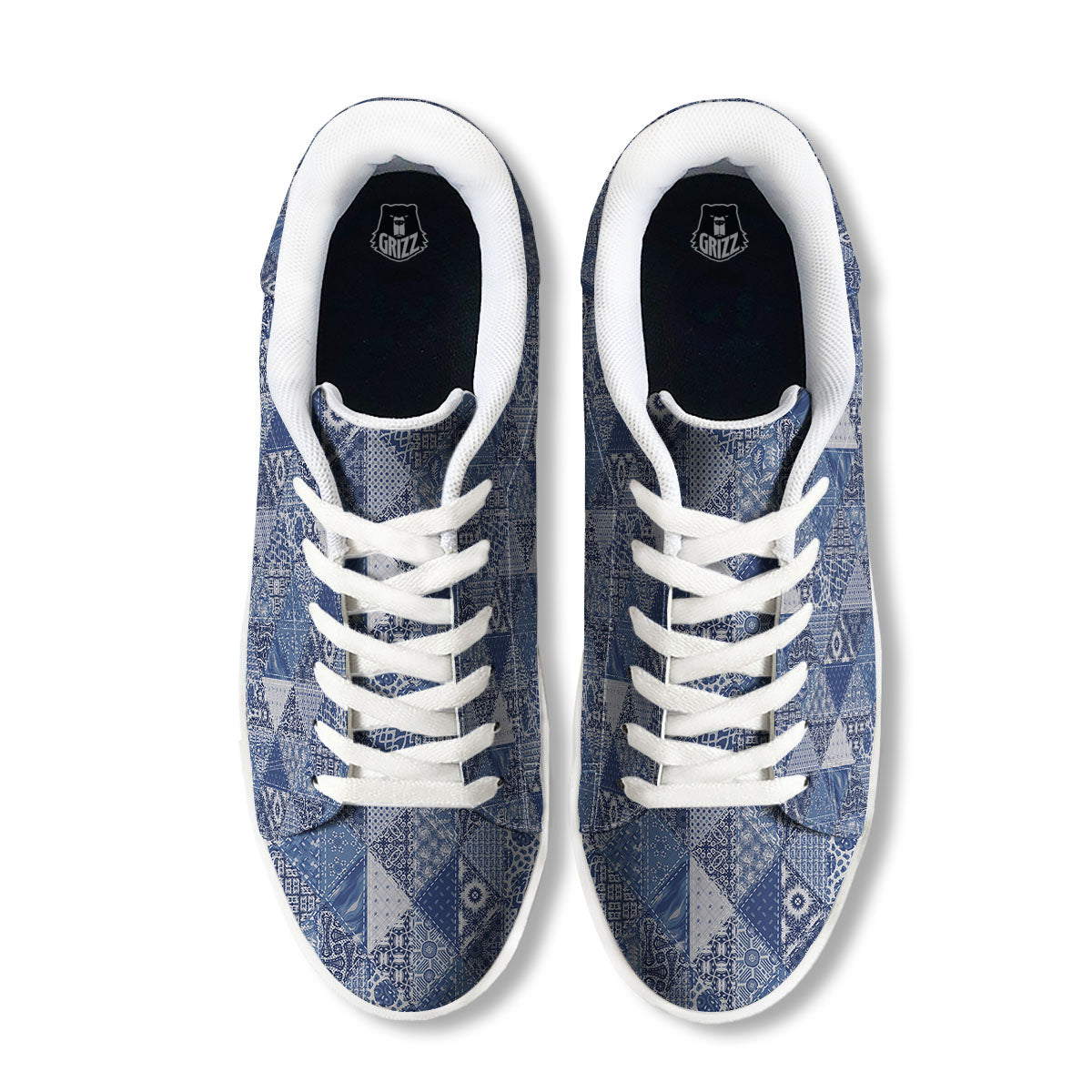 Denim Jeans Patchwork Print Pattern White Low Top Sneakers-grizzshop