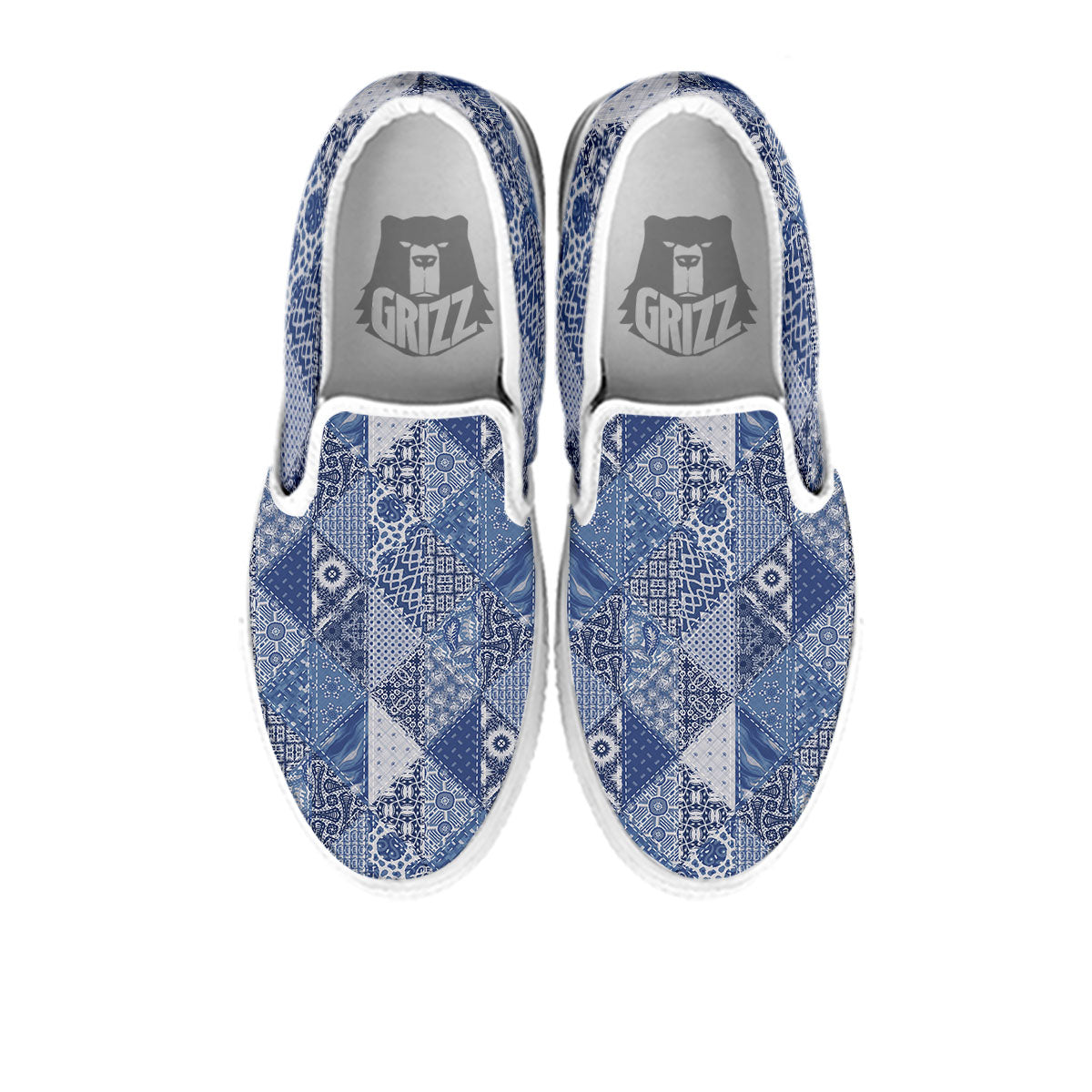 Denim Jeans Patchwork Print Pattern White Slip On Shoes-grizzshop