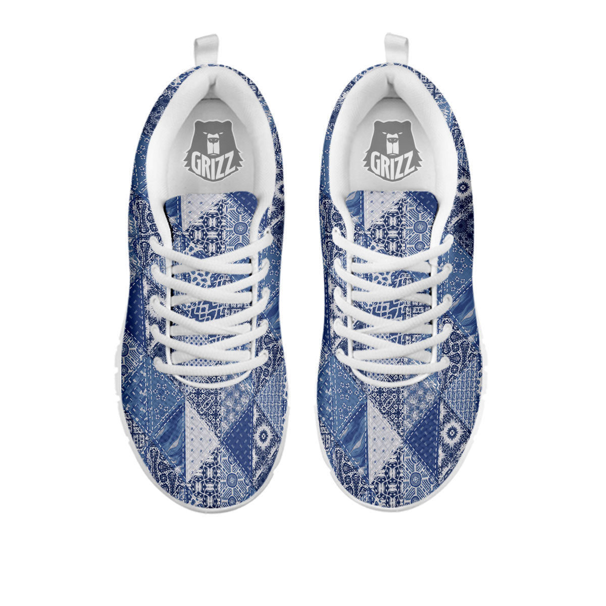 Denim Jeans Patchwork Print Pattern White Sneaker-grizzshop
