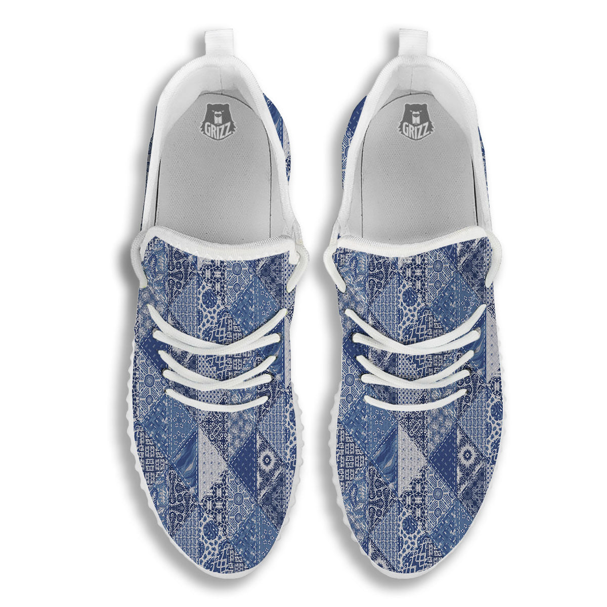 Denim Jeans Patchwork Print Pattern White Walking Shoes-grizzshop