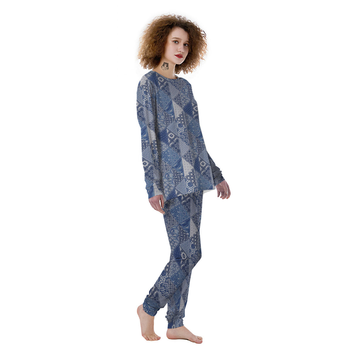 Denim Jeans Patchwork Print Pattern Women's Pajamas-grizzshop
