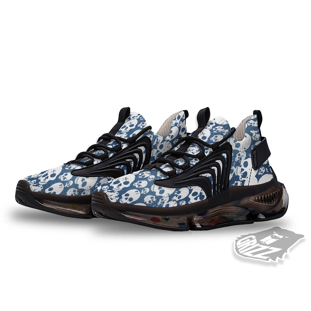 Denim Jeans Skull Print Pattern Black Gym Shoes-grizzshop