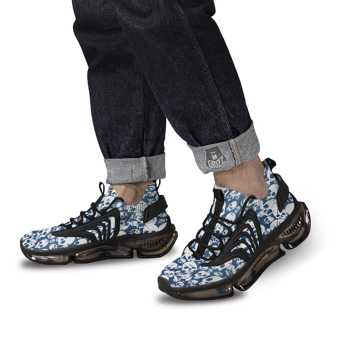Denim Jeans Skull Print Pattern Black Gym Shoes-grizzshop