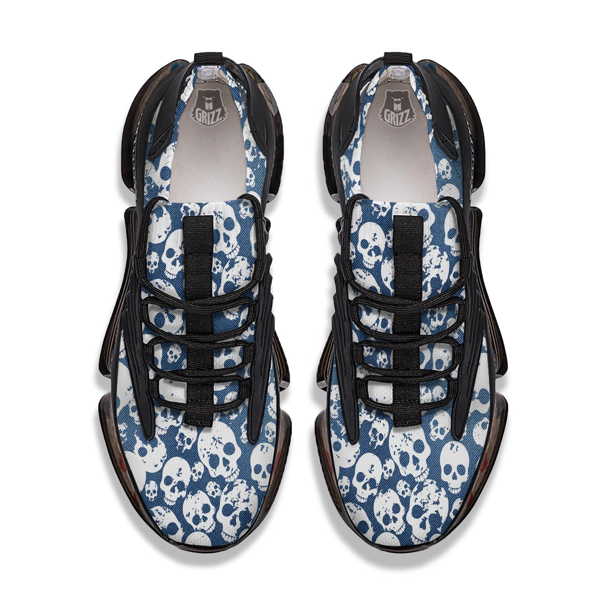 Denim Jeans Skull Print Pattern Black Gym Shoes-grizzshop