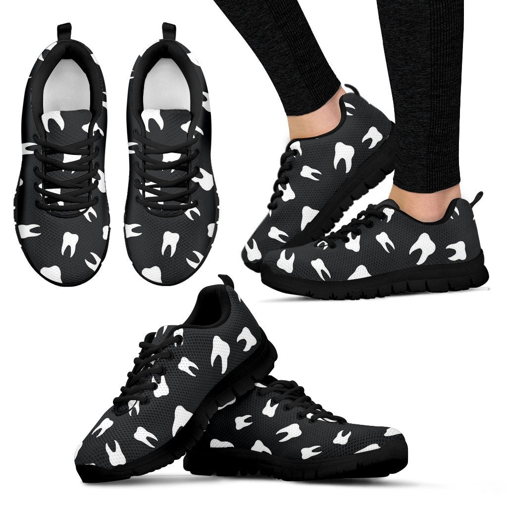 Dentist Dental Dentistry Tooth Pattern Print Black Sneaker Shoes For Men Women-grizzshop