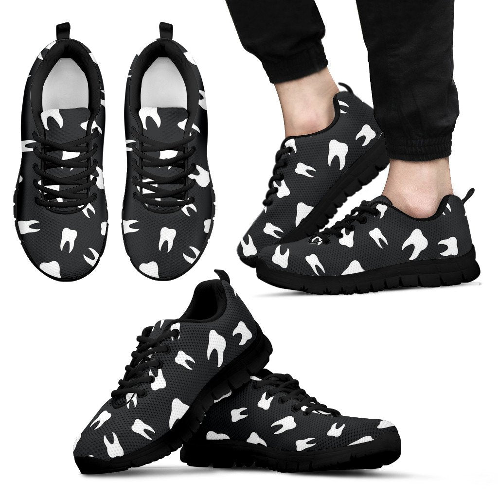 Dentist Dental Dentistry Tooth Pattern Print Black Sneaker Shoes For Men Women-grizzshop