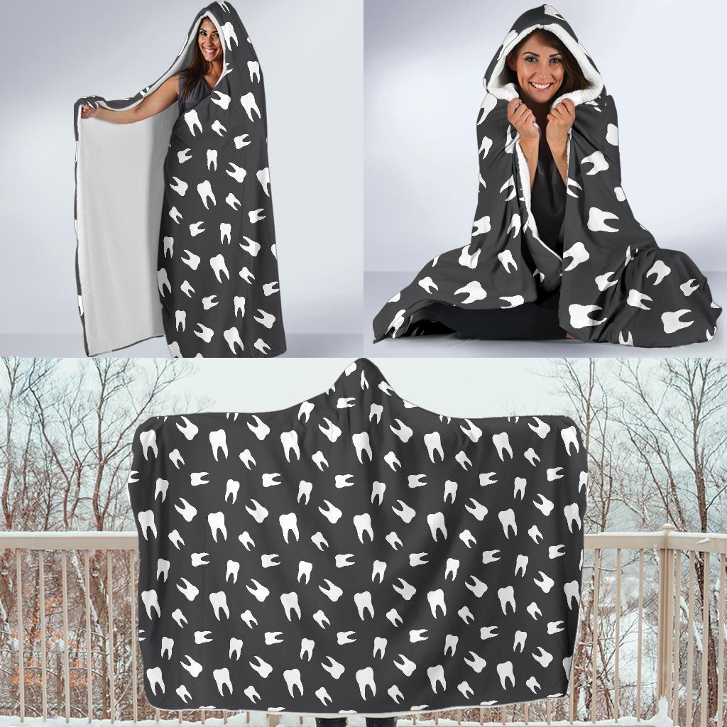 Dentist Dental Dentistry Tooth Pattern Print Hooded Blanket-grizzshop