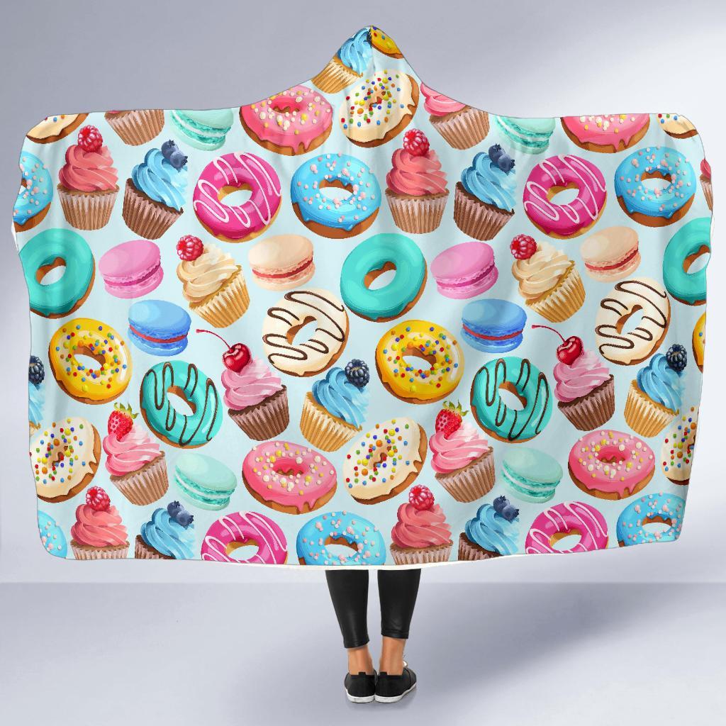Dessert Cupcake Pattern Print Hooded Blanket-grizzshop