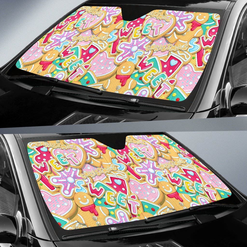 Dessert Gingerbread Man Chirstmas Pattern Print Car Sun Shade-grizzshop