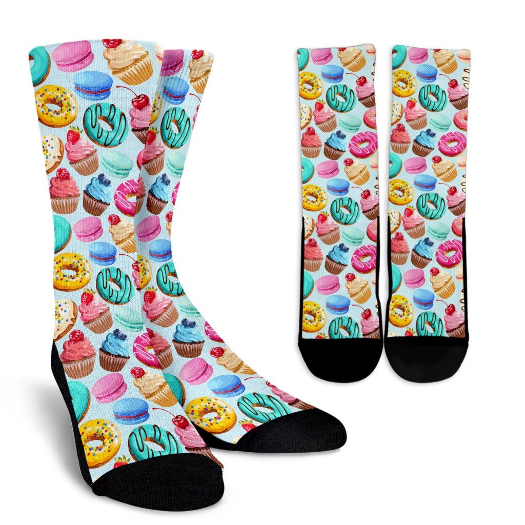 Dessert Cupcake Pattern Print Unisex Crew Socks-grizzshop