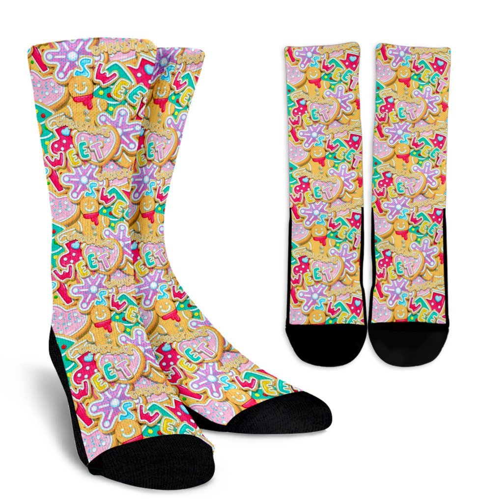 Dessert Gingerbread Man Chirstmas Pattern Print Unisex Crew Socks-grizzshop