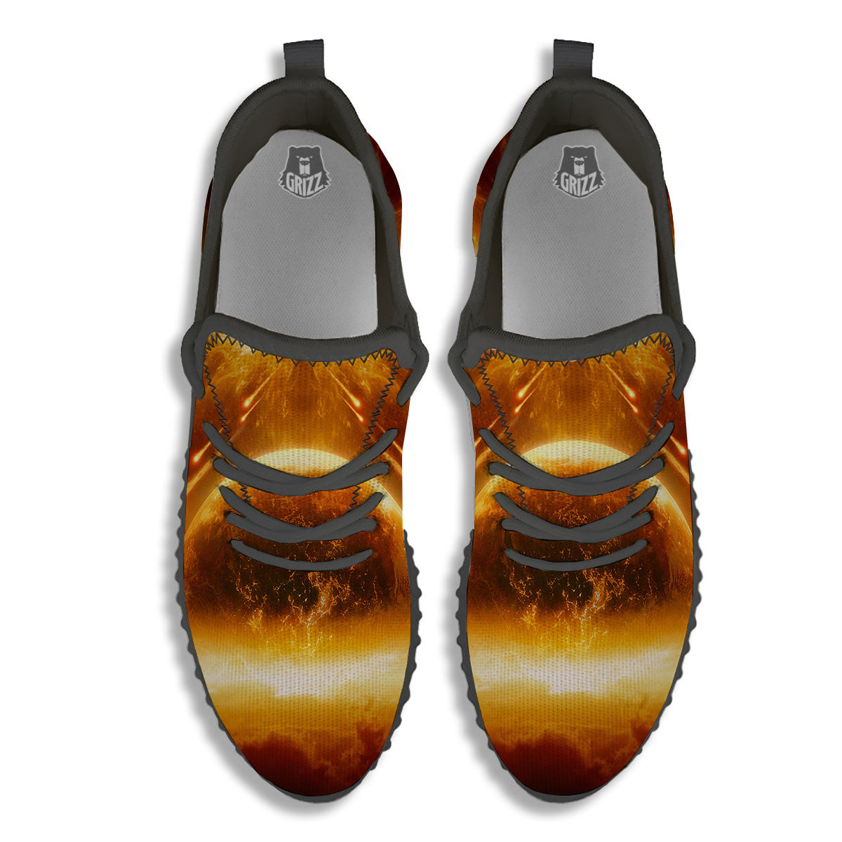 Destruction Of Planet Earth Print Black Walking Shoes-grizzshop