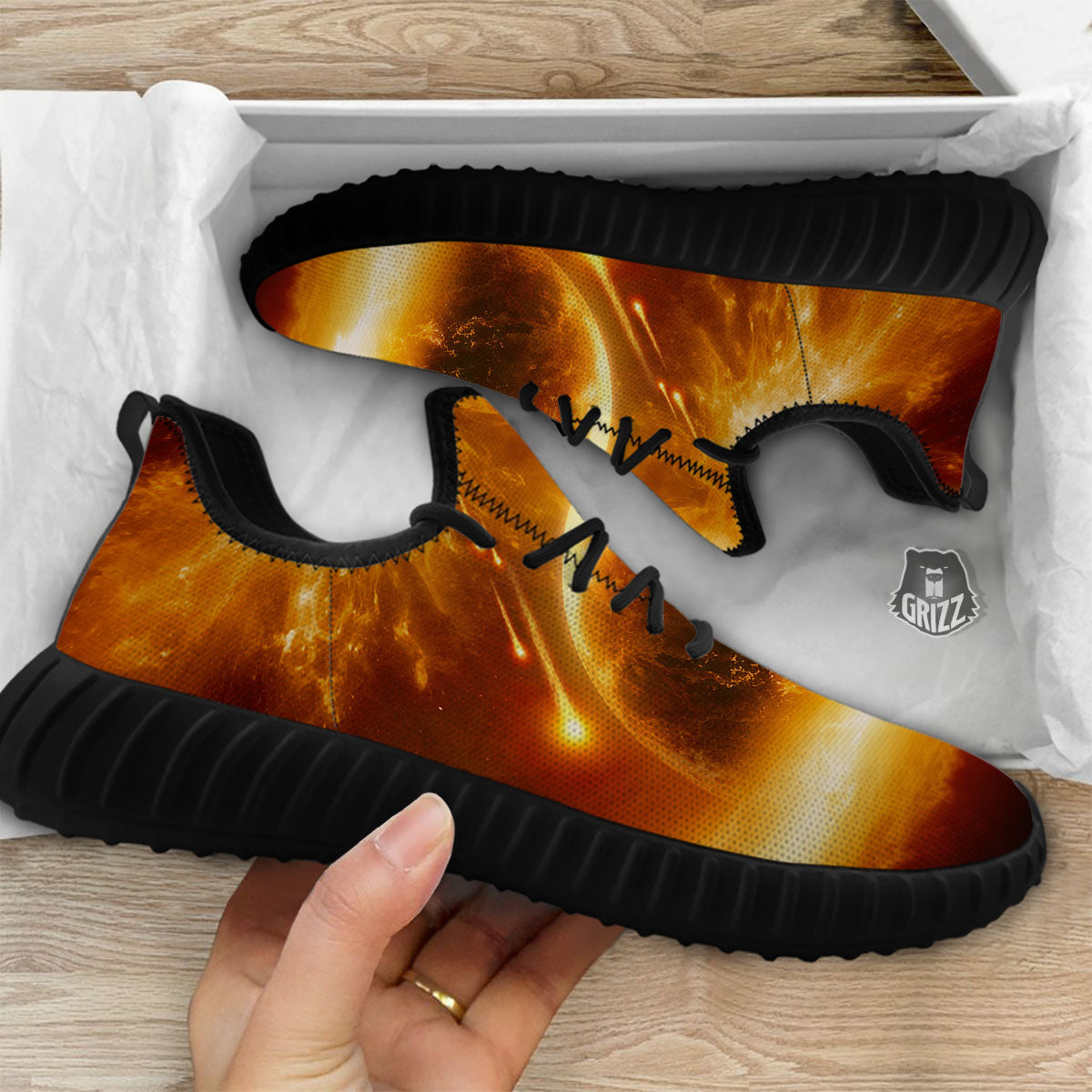 Destruction Of Planet Earth Print Black Walking Shoes-grizzshop