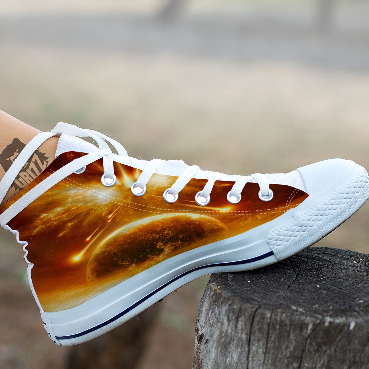 Destruction Of Planet Earth Print White High Top Shoes-grizzshop