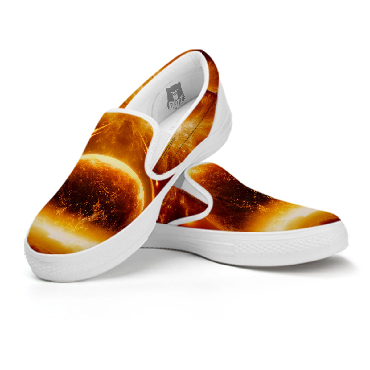 Destruction Of Planet Earth Print White Slip On Shoes-grizzshop