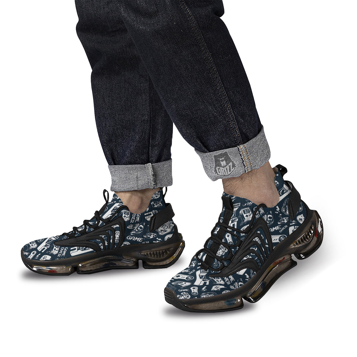 Devices Video Game Print Pattern Black Gym Shoes-grizzshop