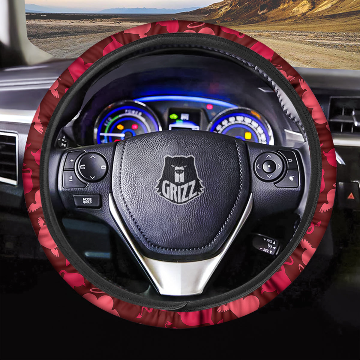 Devil And Angel Hearts Print Pattern Car Steering Wheel Cover-grizzshop