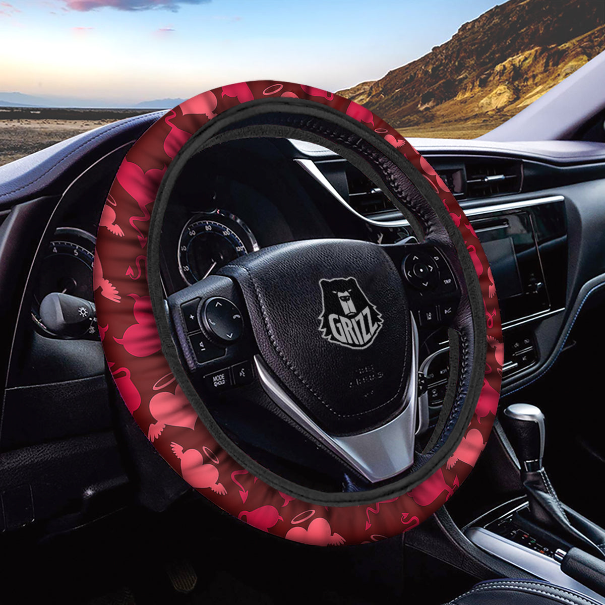 Devil And Angel Hearts Print Pattern Car Steering Wheel Cover-grizzshop