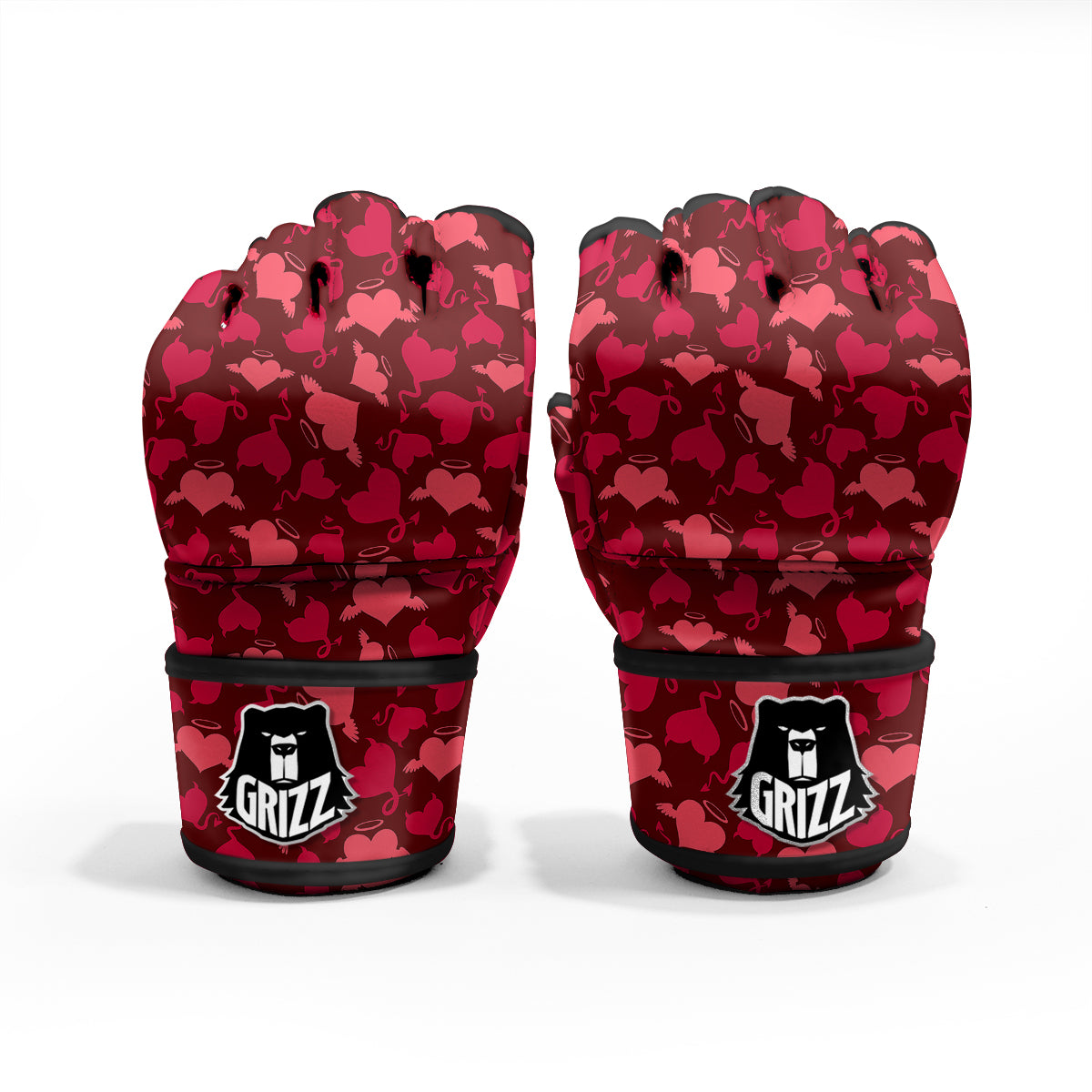 Devil And Angel Hearts Print Pattern MMA Gloves-grizzshop