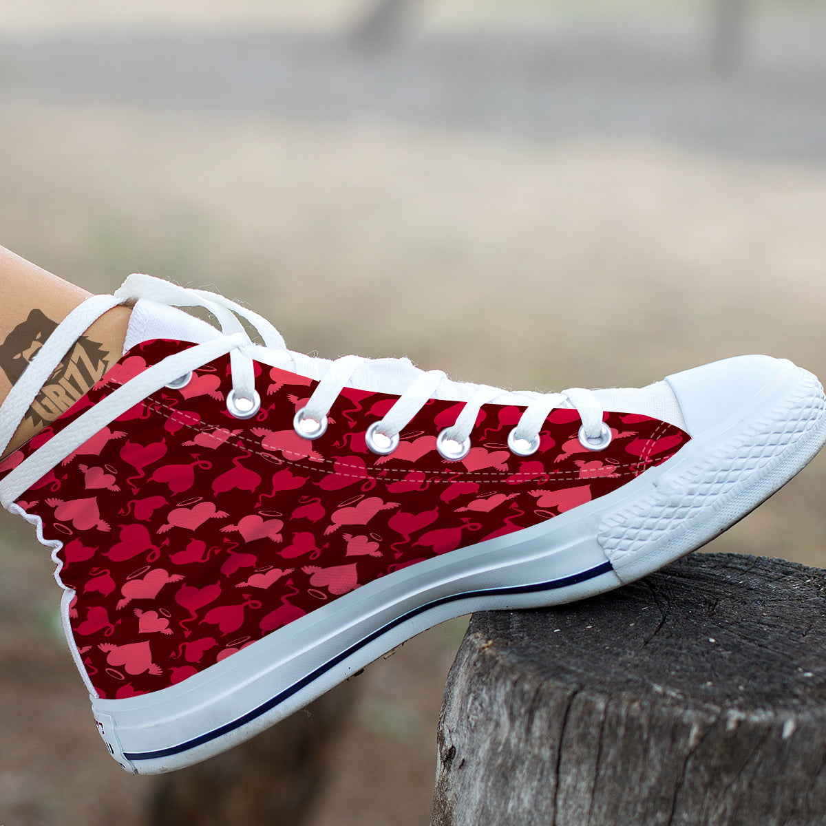 Devil And Angel Hearts Print Pattern White High Top Shoes-grizzshop
