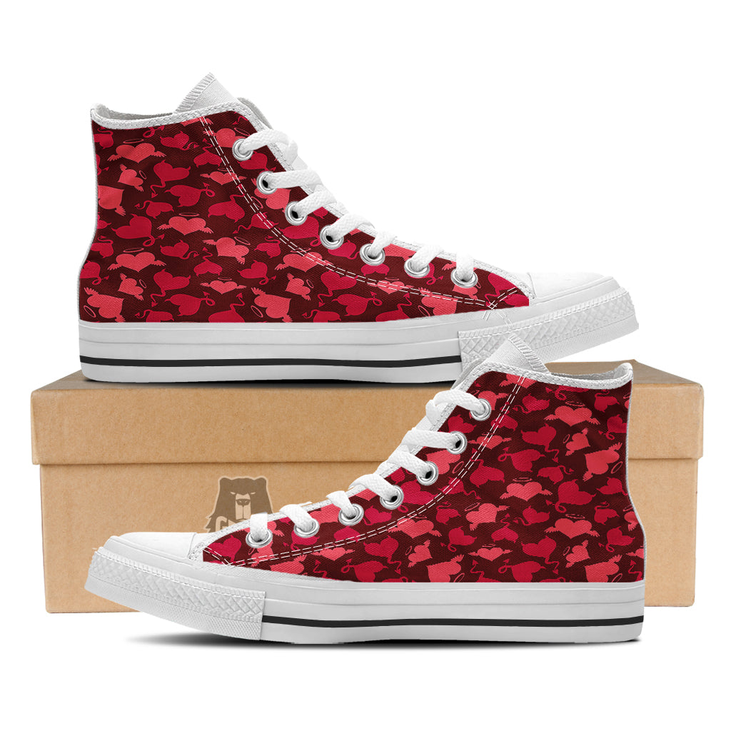 Devil And Angel Hearts Print Pattern White High Top Shoes-grizzshop