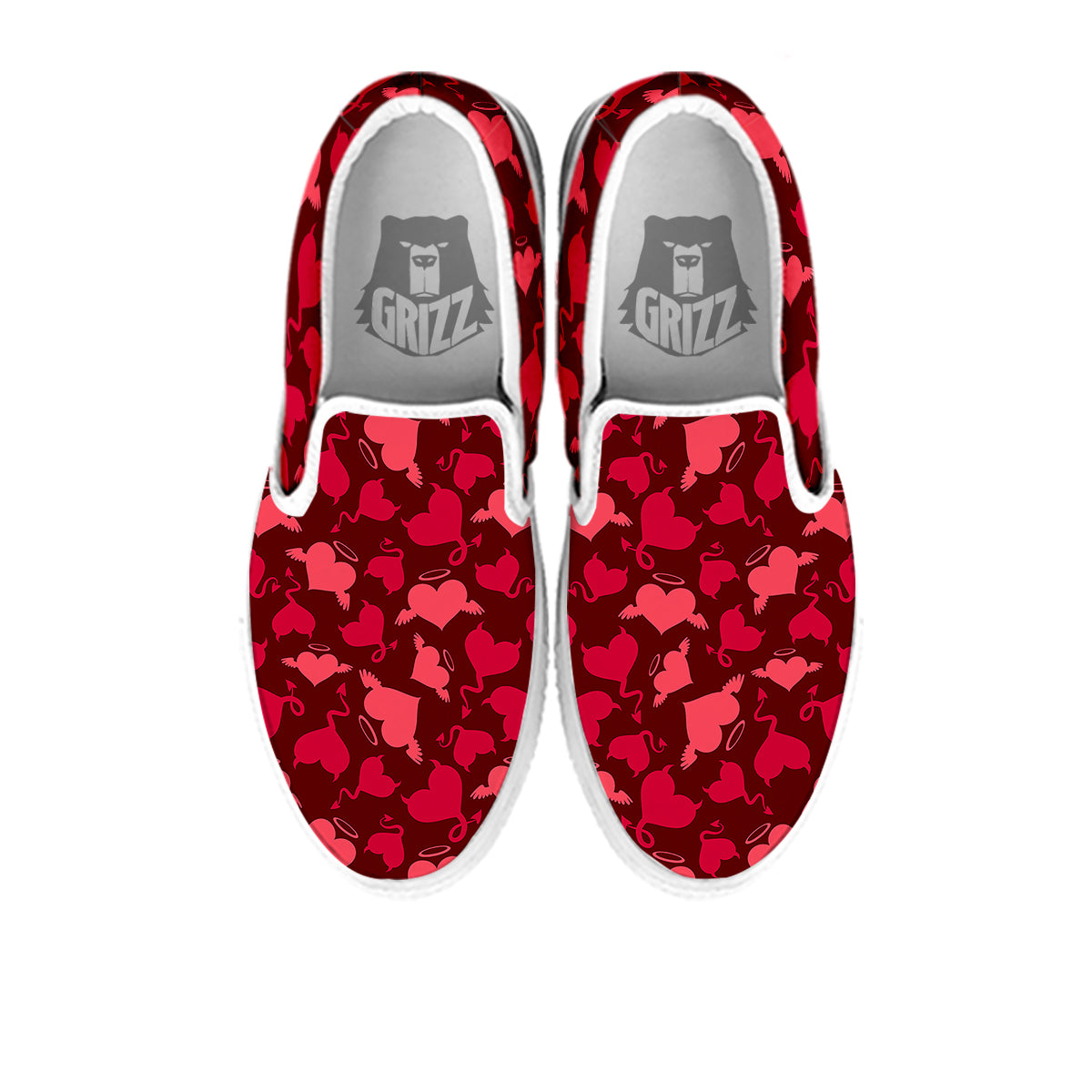 Devil And Angel Hearts Print Pattern White Slip On Shoes-grizzshop