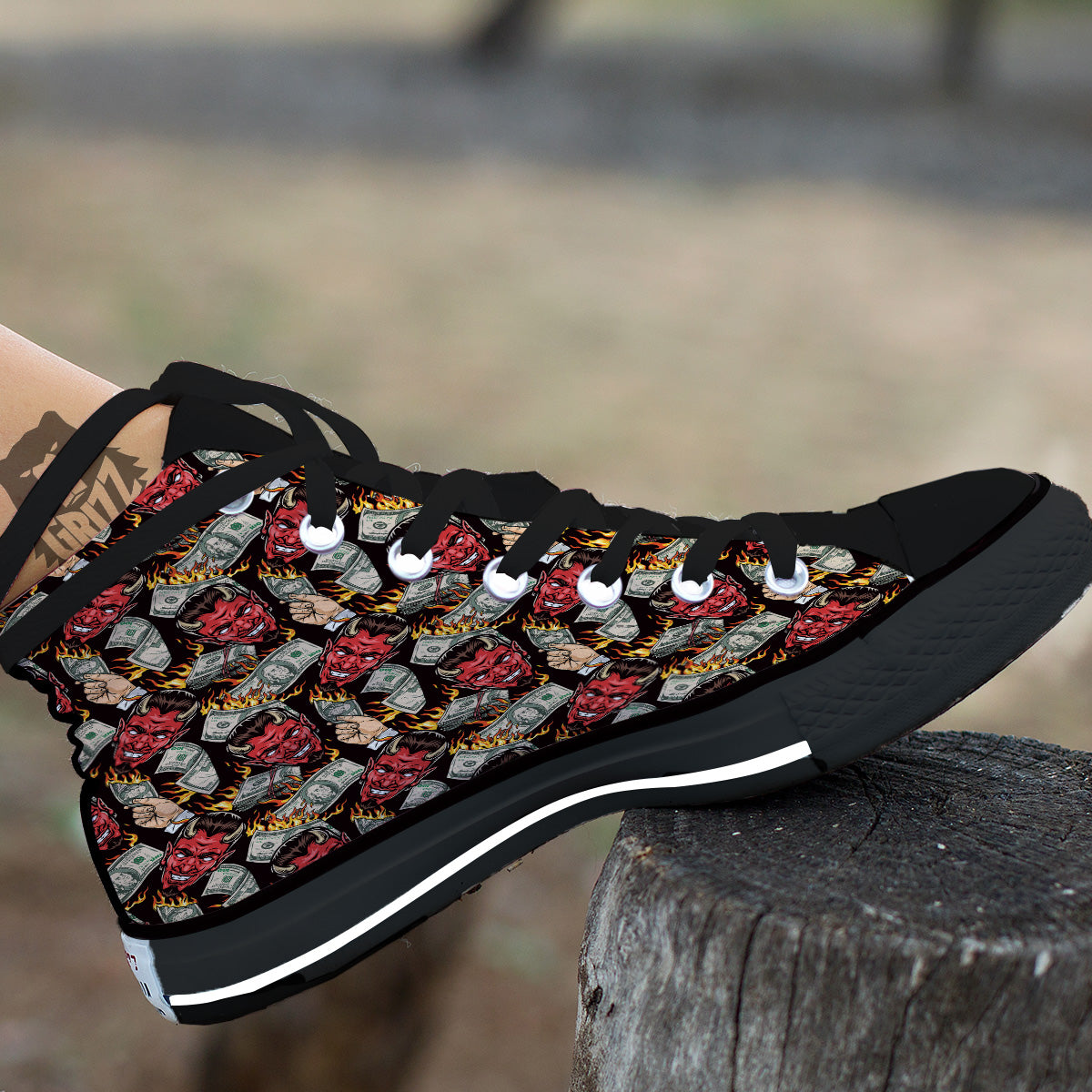 Devil And Dollar Print Pattern Black High Top Shoes-grizzshop