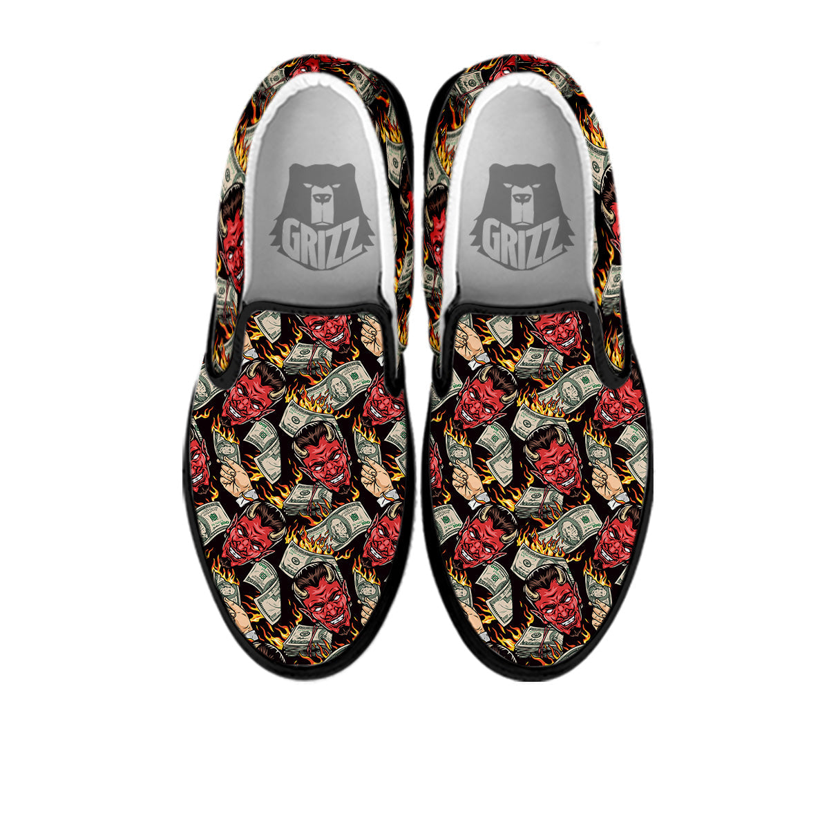 Devil And Dollar Print Pattern Black Slip On Shoes-grizzshop