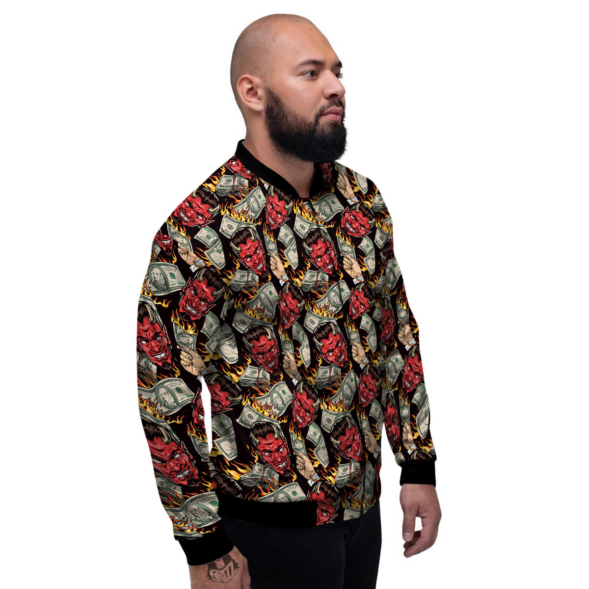 Devil And Dollar Print Pattern Men's Bomber Jacket-grizzshop