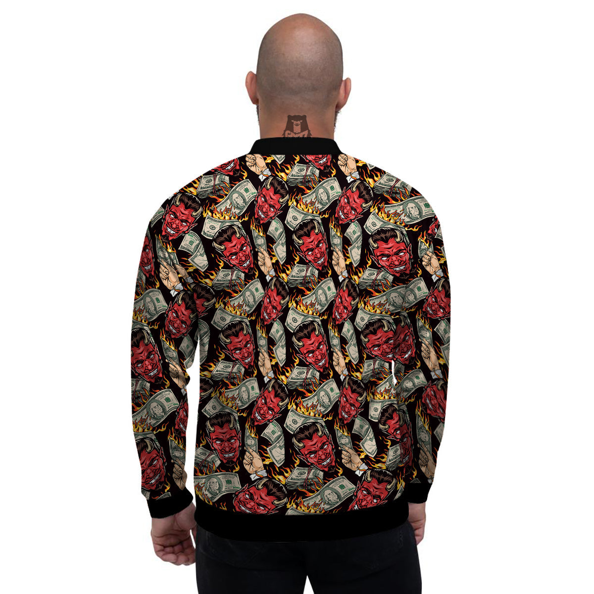 Devil And Dollar Print Pattern Men's Bomber Jacket-grizzshop