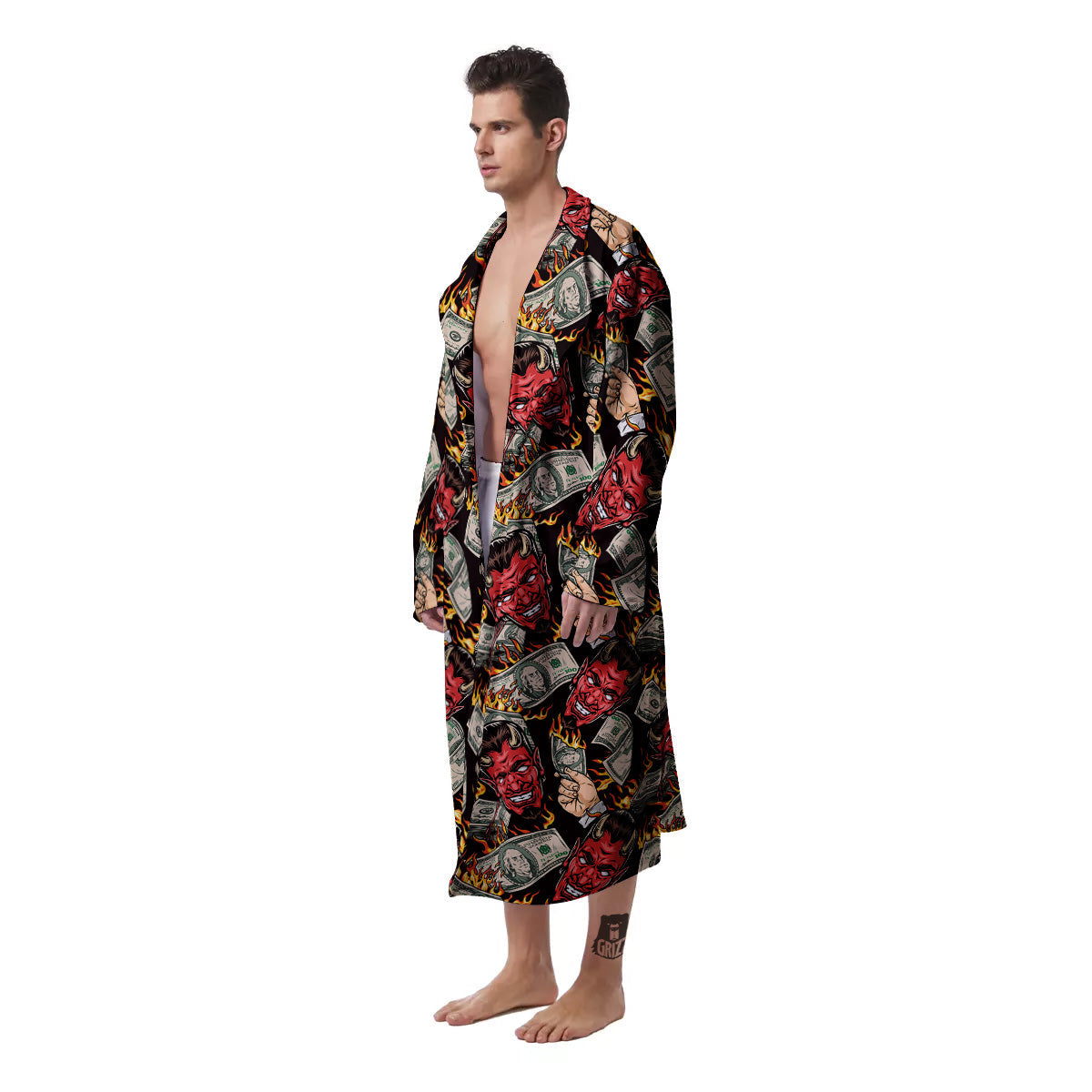 Devil And Dollar Print Pattern Men's Robe-grizzshop