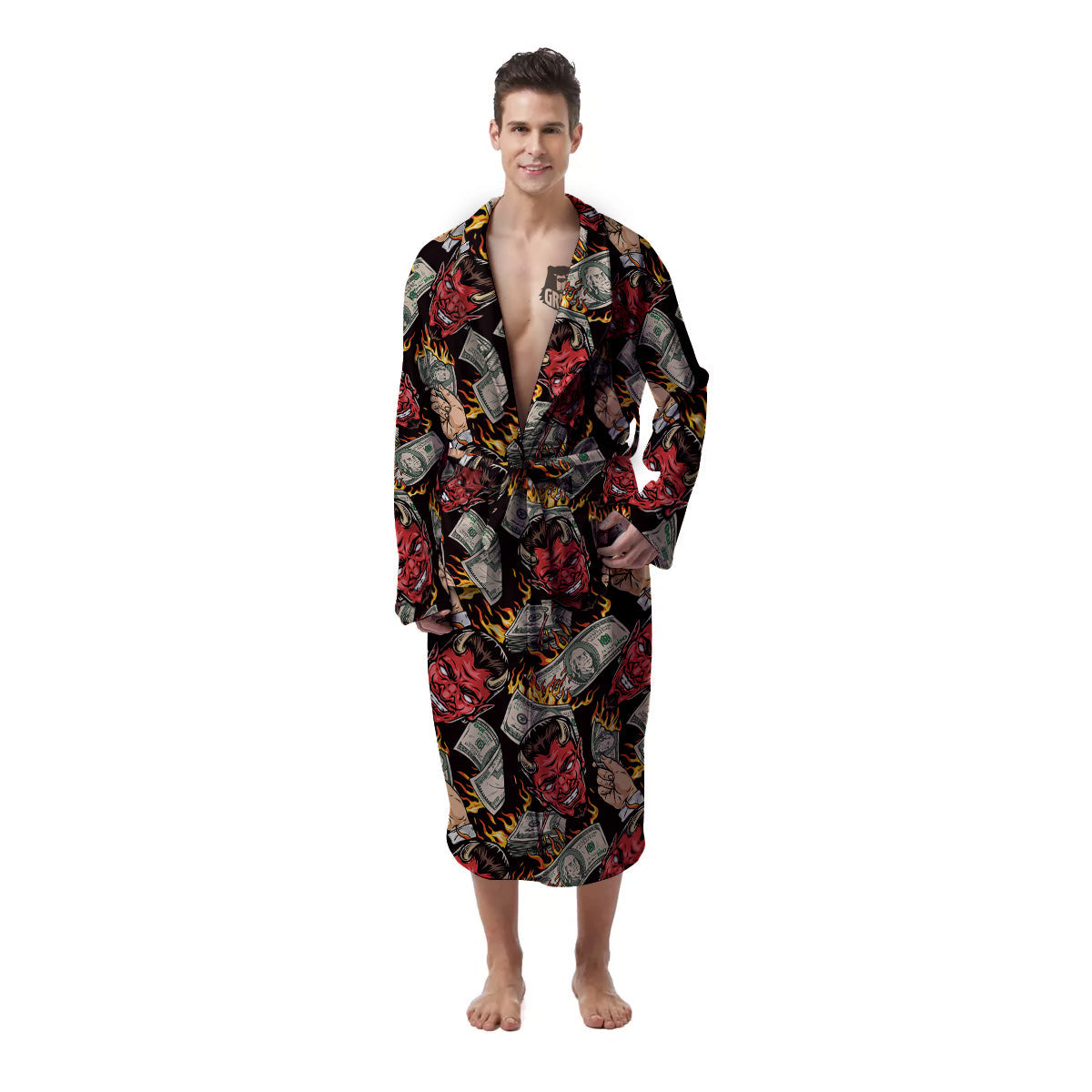 Devil And Dollar Print Pattern Men's Robe-grizzshop